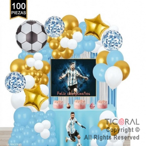 SET DE GLOBOS ARCO XL FELIZ CUMPLEA�OS ARGENTINA MESSI GY 100 UNIDADES